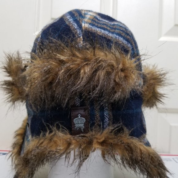 Chisty's Crown Collection Plaid Trooper Aviator Hat Blue Wool Grizzled Punk Rock - Picture 4 of 9
